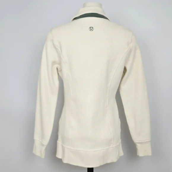 Lululemon Women's Cream Teal Retro Zip-Up Fleece Lined Scuba Jacket Pockets 8 - Picture 2 of 16